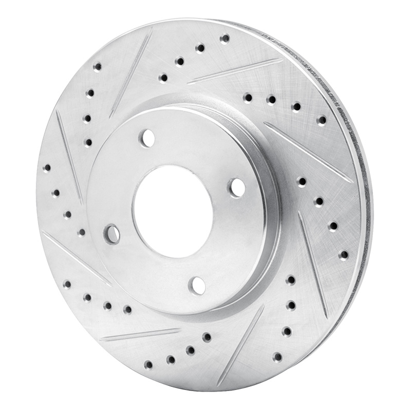 Nissan Versa Brake Rotor (1) - Front Left - R1 Concepts - Drilled & Slotted - Silver - `07-`14